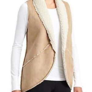 ATHLETA Shearling Wrap Vest Faux Wool Foxtail Taupe Women's Size XXS/XS
